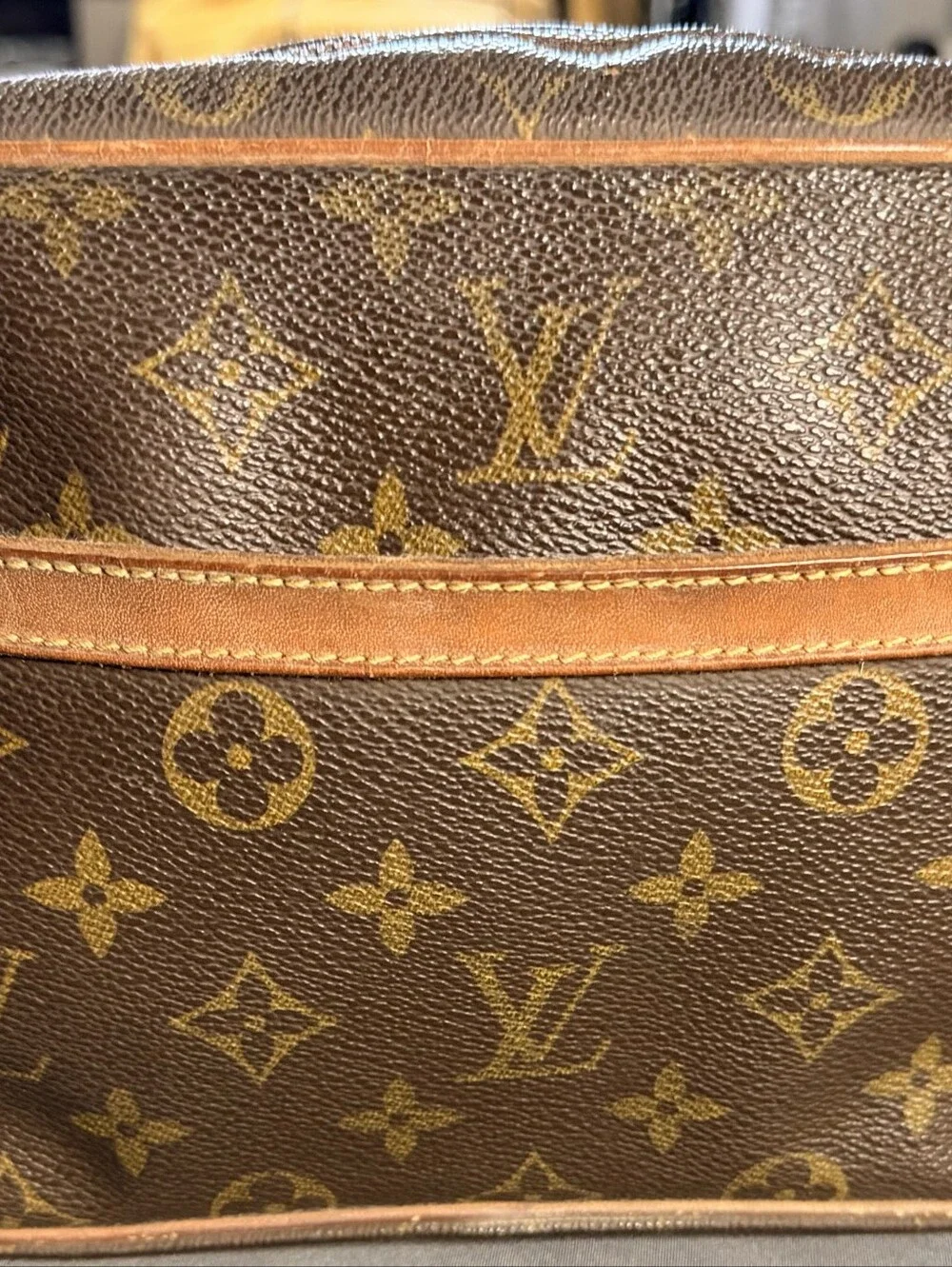 Louis Vuitton Monogram Canvas Shoulder Bag in Brown and Tan Trim